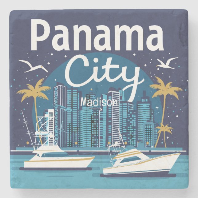 Custom Name Panama City Stone Coaster (Front)