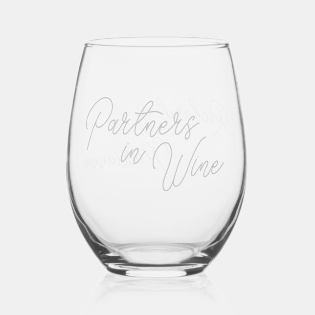 Custom Name "Partners in Wine" Couples Stemless Wine Glass (Front)