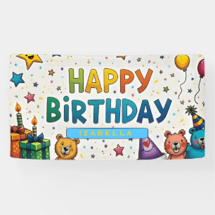 Custom Name Party Backdrop with Cute Bears and Bal Banner