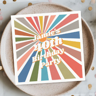 Custom Name Party Table Decor Fun Retro Rainbow Napkin