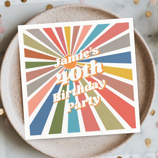  Custom Name Party Table Decor Fun Retro Rainbow Napkin (Creator Uploaded)