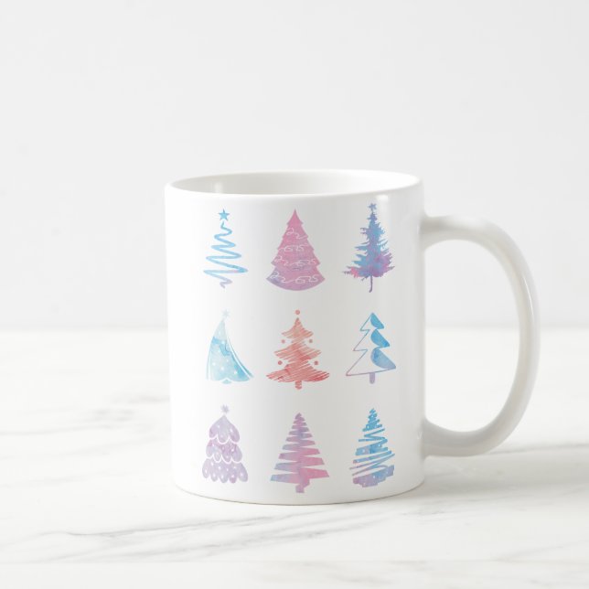Custom Name Pastel Christmas Trees Classic Mug (Right)