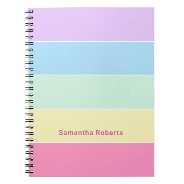 Custom Name Pastel Colors Horizontal Stripes  Notebook (Front)