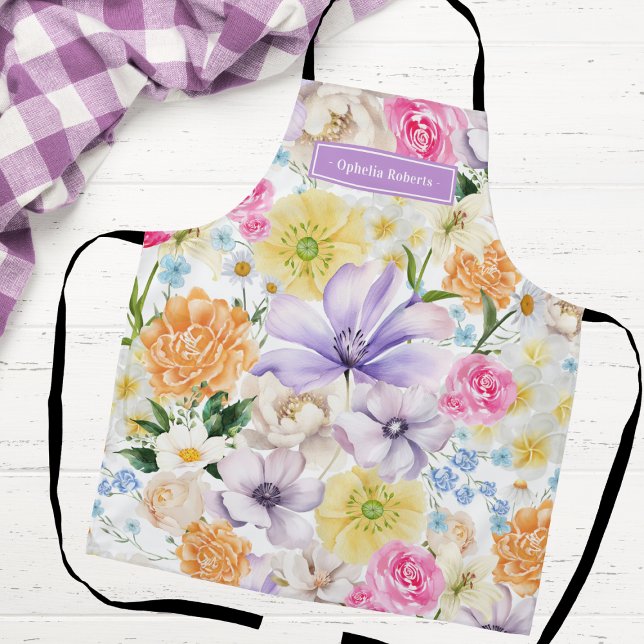 Custom Name Pastel Floral Kitchen Cooking Gift Apron (Creator Uploaded)