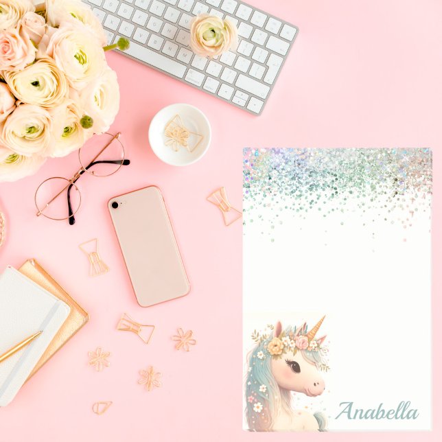 Custom Name Pastel Glitter Floral Baby Unicorn  Post-it Notes (Creator Uploaded)