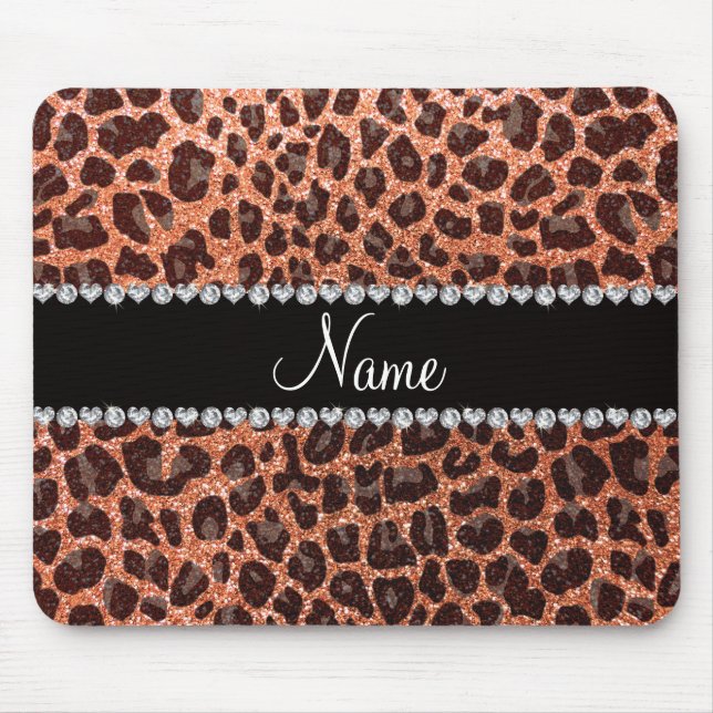 Custom name pastel orange glitter leopard print mouse pad (Front)