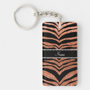 Custom name pastel orange glitter tiger stripes keychain