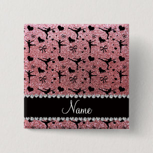 Custom name pastel pink glitter figure skating 2 inch square button