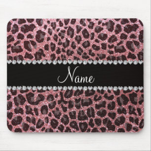 Custom name pastel pink glitter leopard print mouse pad