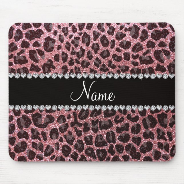 Custom name pastel pink glitter leopard print mouse pad (Front)