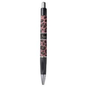 Custom name pastel pink glitter leopard print pen