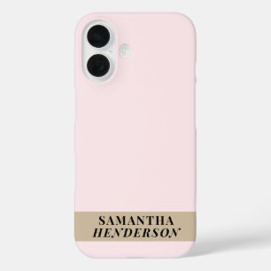 Custom Name Pastel Pink Gold Black Minimalist iPhone 16 Case