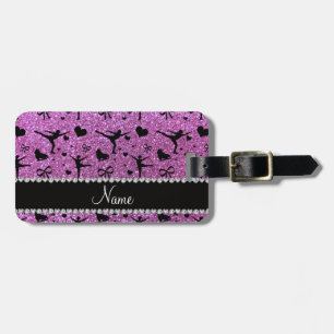 Custom name pastel purple glitter figure skating luggage tag