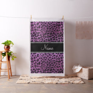 Custom name pastel purple glitter leopard print fabric