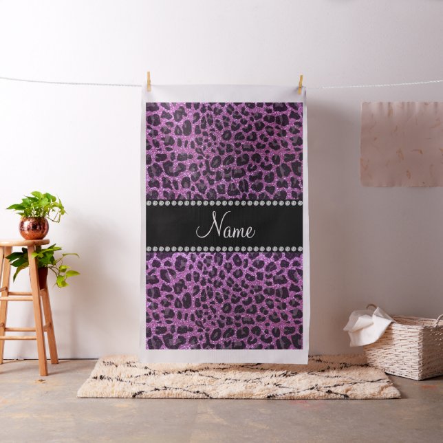 Custom name pastel purple glitter leopard print fabric (In Situ)