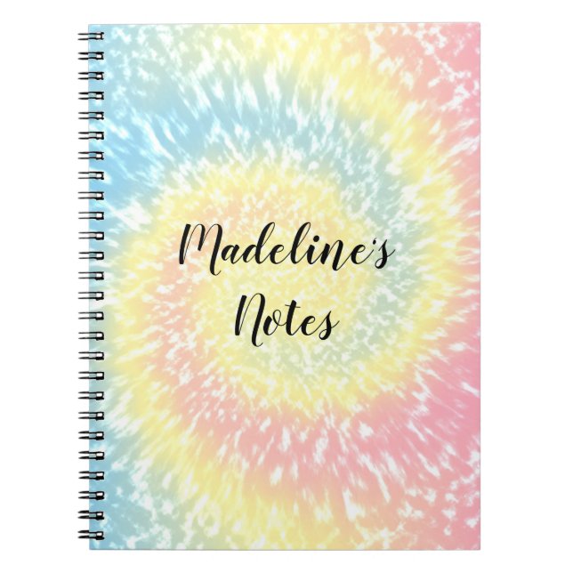 Custom Name Pastel Tie Dye Hippy Swirl Notebook (Front)