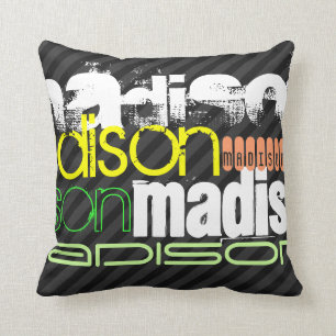 Custom Name Pattern on Black & Grey Stripes Throw Pillow