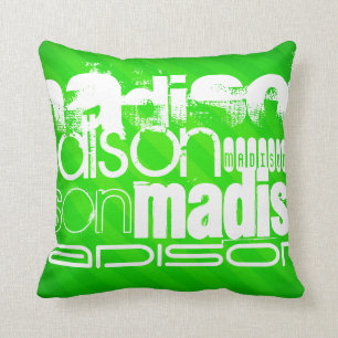 Custom Name Pattern on Neon Green Stripes Throw Pillow
