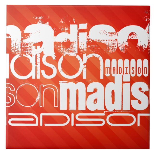 Custom Name Pattern on Neon Orange Stripes Tile (Front)