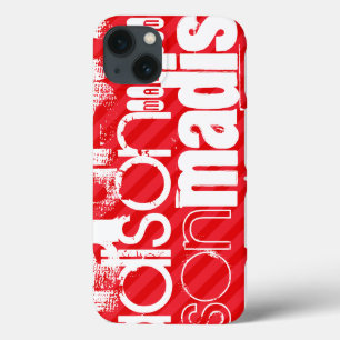 Custom Name Pattern on Red Diagonal Stripes iPhone 13 Case