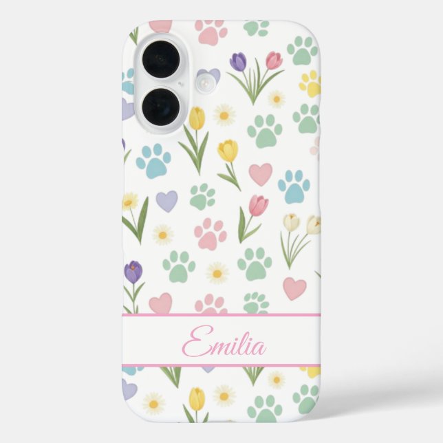 Custom Name Paw Print & Hearts Phone Case  (Back)
