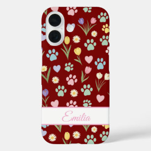 Custom Name Paw Print & Hearts Phone Case 