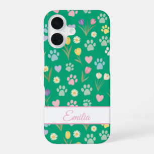 Custom Name Paw Print & Hearts Phone Case