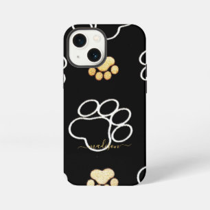 Custom Name Pawprint Modern Black And Gold iPhone 13 Mini Case