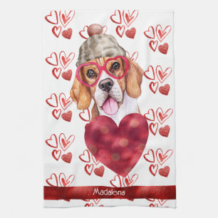 Custom Name Paws Dog Lover Valentine Gift Beagle Kitchen Towel