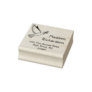 Custom Name Peace Dove Return Address Rubber Stamp