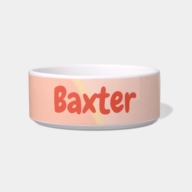 Custom Name Peach Swirls Ceramic Pet Bowl (Front)
