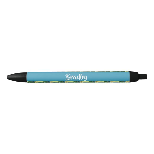 Custom name peacock pattern black ink pen (Front)