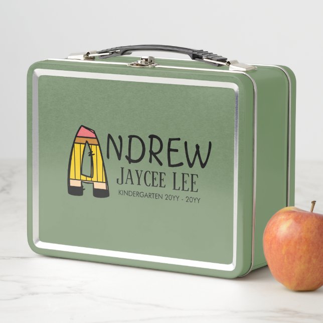 Custom Name Pencil Back to School Metal Lunchbox (In Situ)