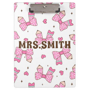 Custom Name Pencil Coquette Bow Clipboard