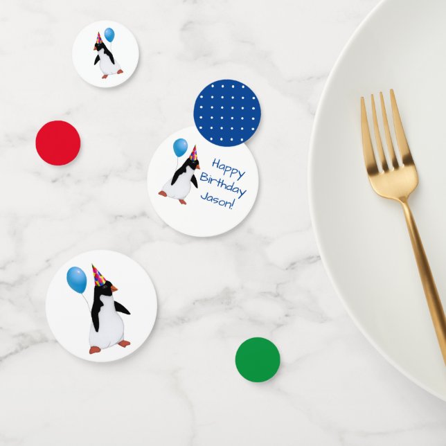 Custom Name Penguin Blue Balloon Table Confetti (Group)