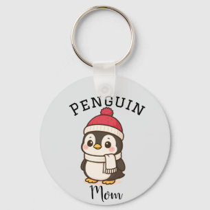 Custom Name "Penguin Mom" Red White Black Keychain