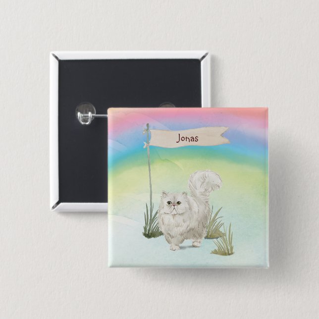 Custom Name Persian Cat Pet 2 Inch Square Button (Front & Back)