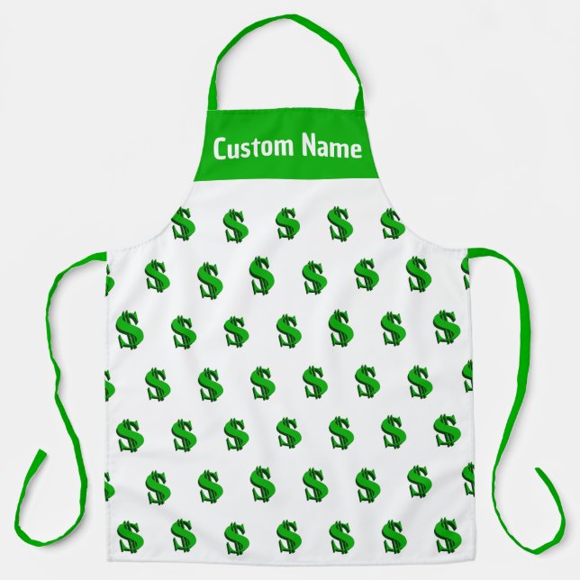 Custom Name Personalized Aprons, Money Dollar Sign Apron (Front)