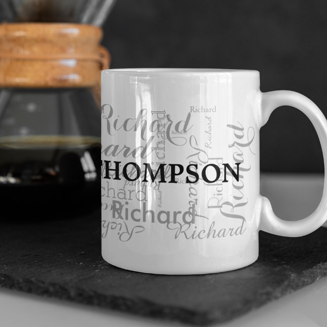Custom name personalized black typography mug (Creator Uploaded)