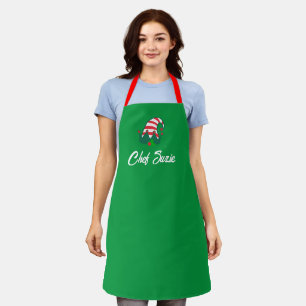 Custom Name Personalized Christmas Elf Hat Chef Apron