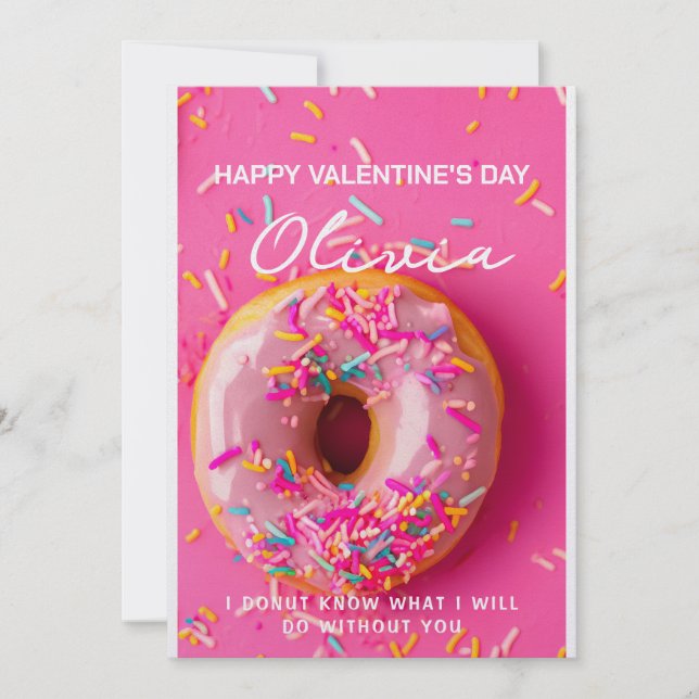 Custom Name Personalized Doughnut Valentines Day C Holiday Card (Front)