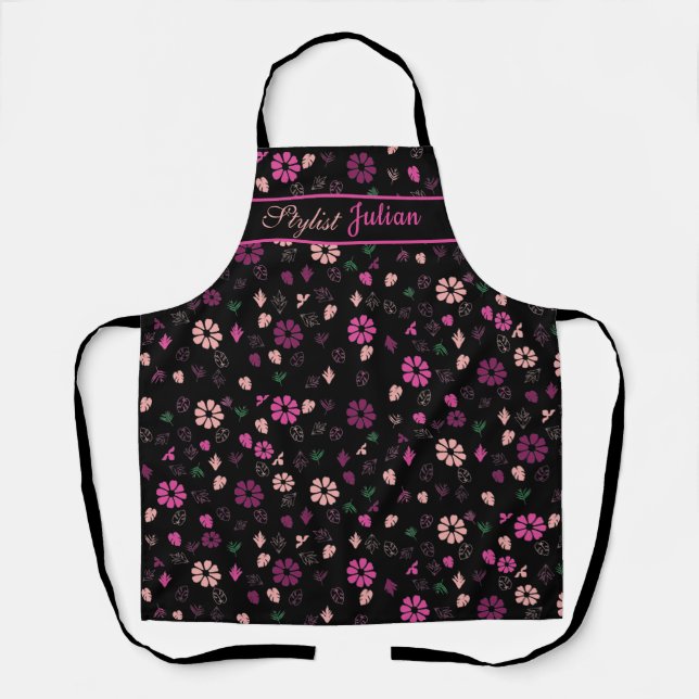 Custom Name Personalized Floral Stylist Apron  (Front)
