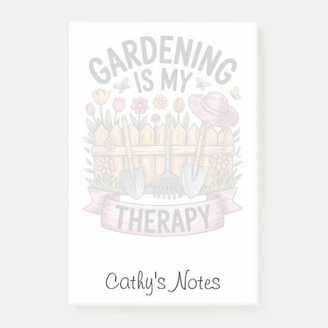 Custom Name Personalized “Gardening Is Therapy" Post-it Notes (Front)