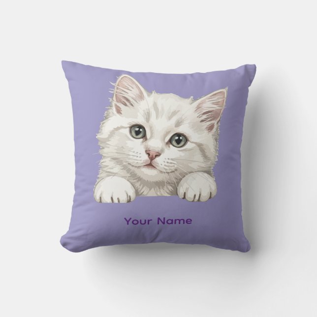 Custom Name Personalized Kitten Art Gift Throw Pillow (Front)