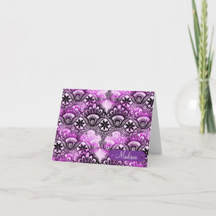 Custom Name Personalized Purple Lace Damask Card