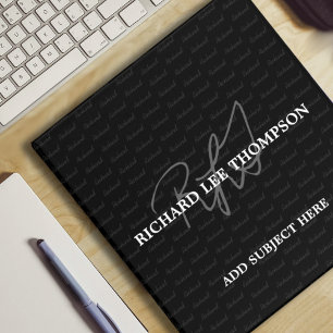 custom name personalized typography monogram black binder