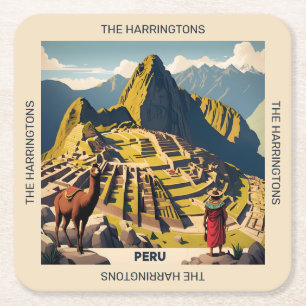 Custom Name Peru Machu Picchu Square Paper Coaster