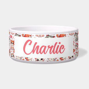  Custom Name Pet Bowl with Cat Pattern Decor