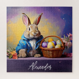 Custom Name Peter Easter Bunny with Easter Eggs Jigsaw Puzzle