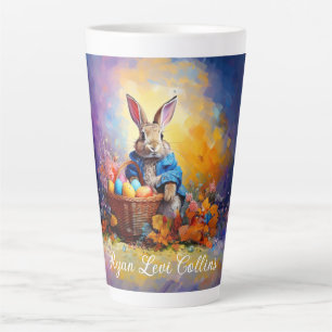 Custom Name Peter Easter Bunny with Easter Eggs Latte Mug